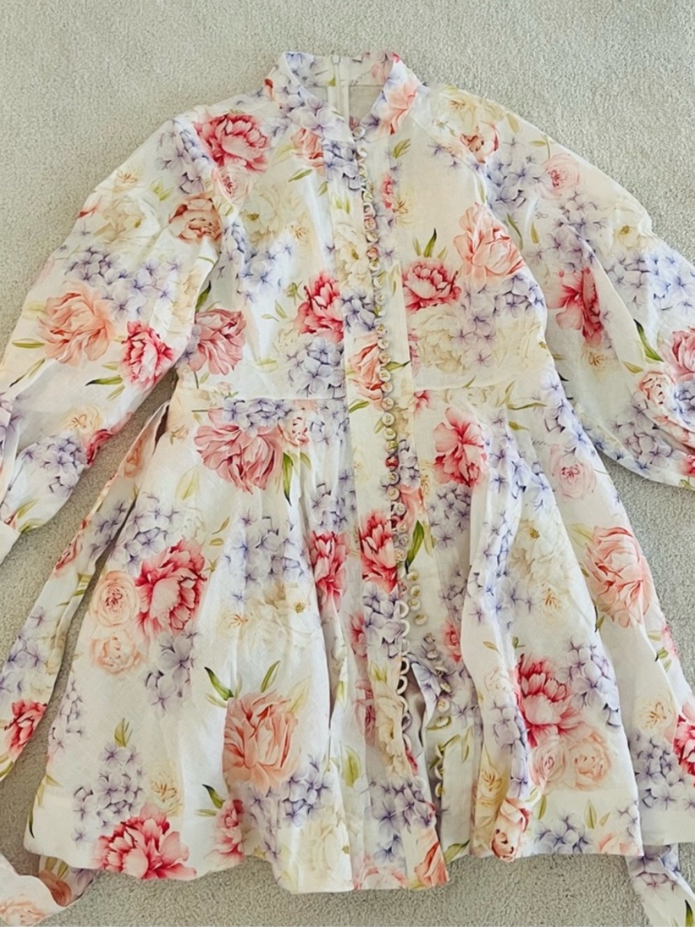 Yvon Floral Button-Front Mini Dress in Soft Pastels - Picture 2 of 6
